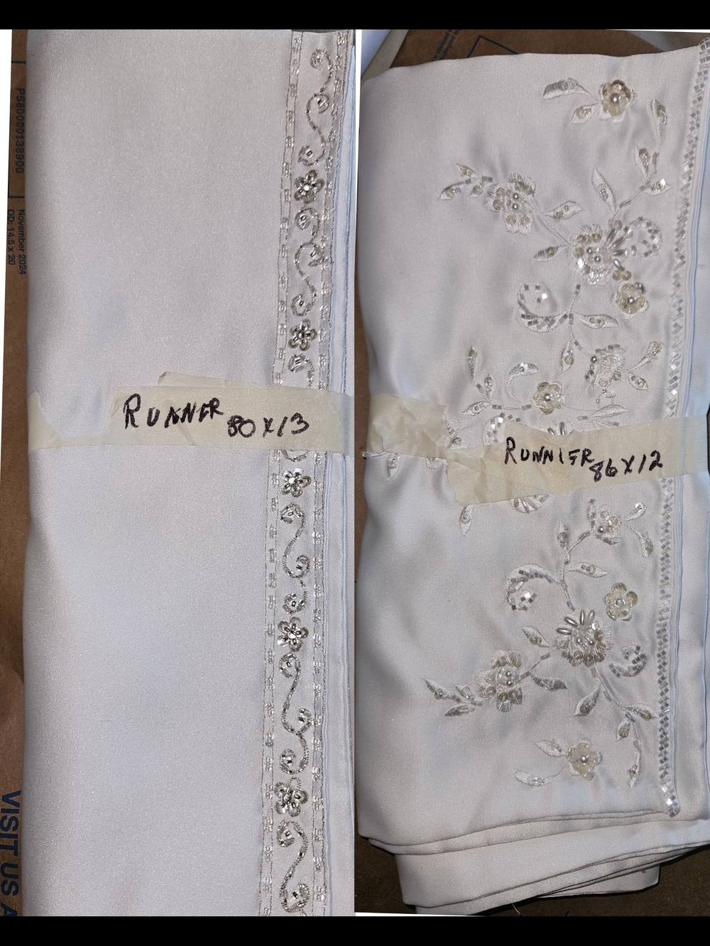Hand-Beaded Luxury  Satin Table Runners - Set of 2 (80" & 86") Bridal Floral
